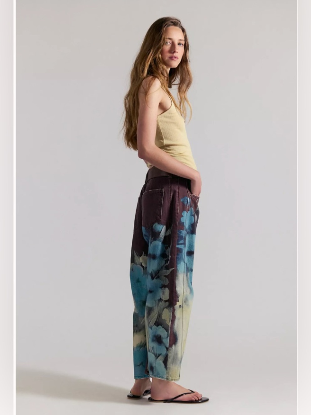 NWT We The Free Good Luck Printed Barrel Jeans Washed Floral - 33 - Picture 3 of 13